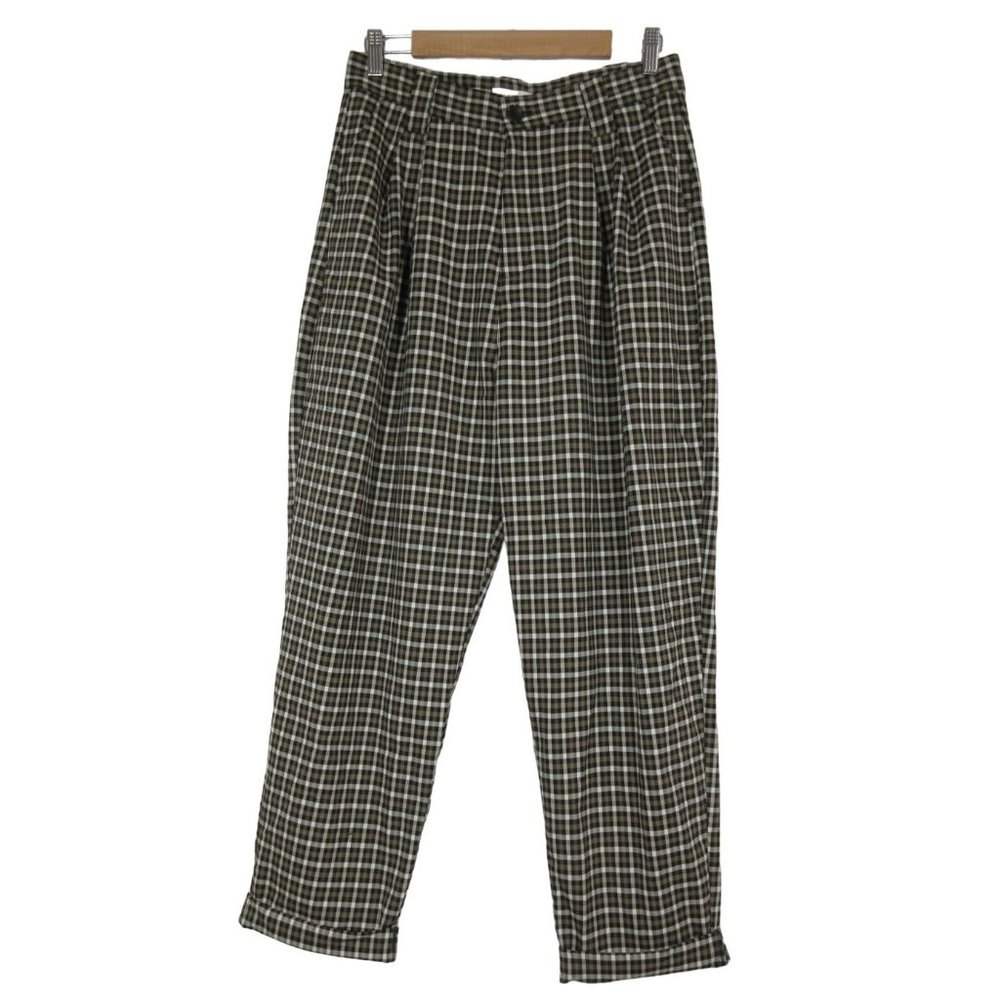 Topshop check high rise pleat front tapered leg pants
